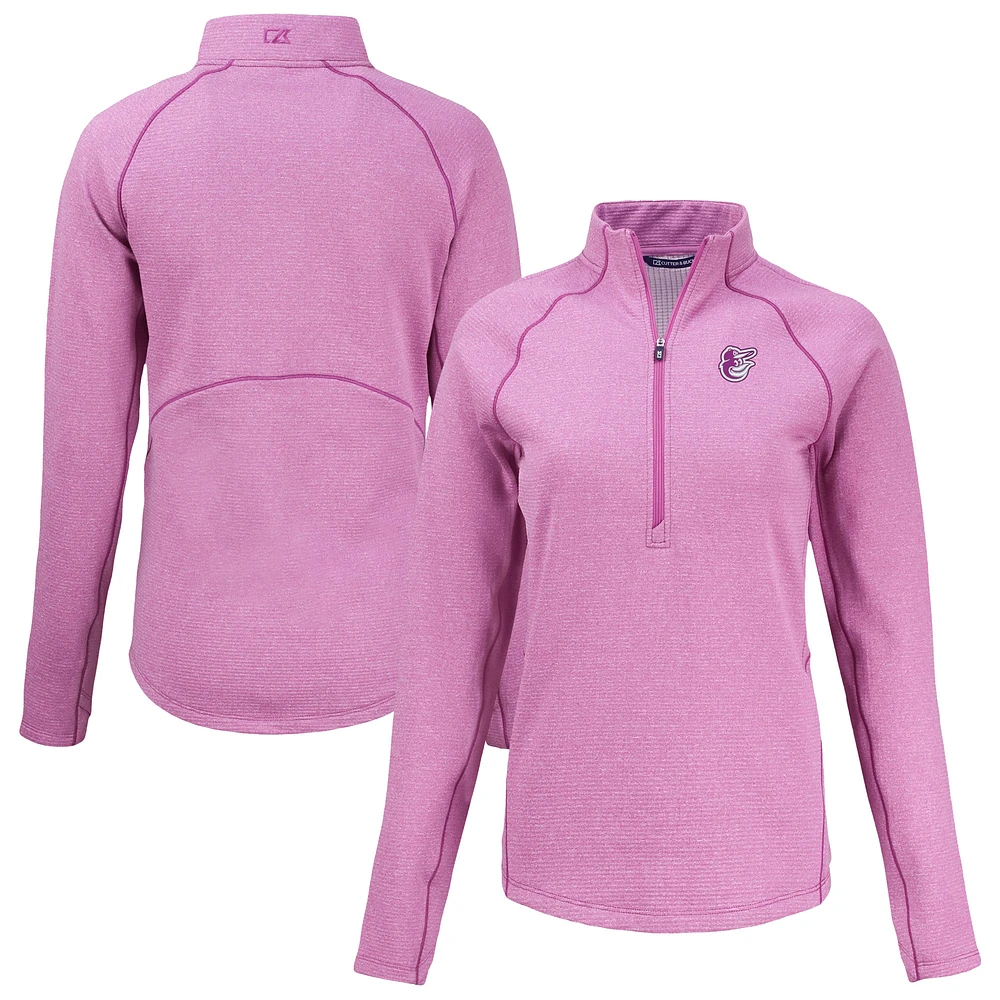 Women's Cutter & Buck Heather Light Pink Baltimore Orioles Peshastin Eco Fleece Recycled Half-Zip Jacket
