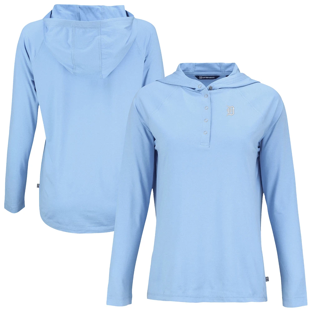 Women's Cutter & Buck Powder Blue Detroit Tigers Coastline Epic Comfort Eco Recycled Long Sleeve Hoodie T-Shirt