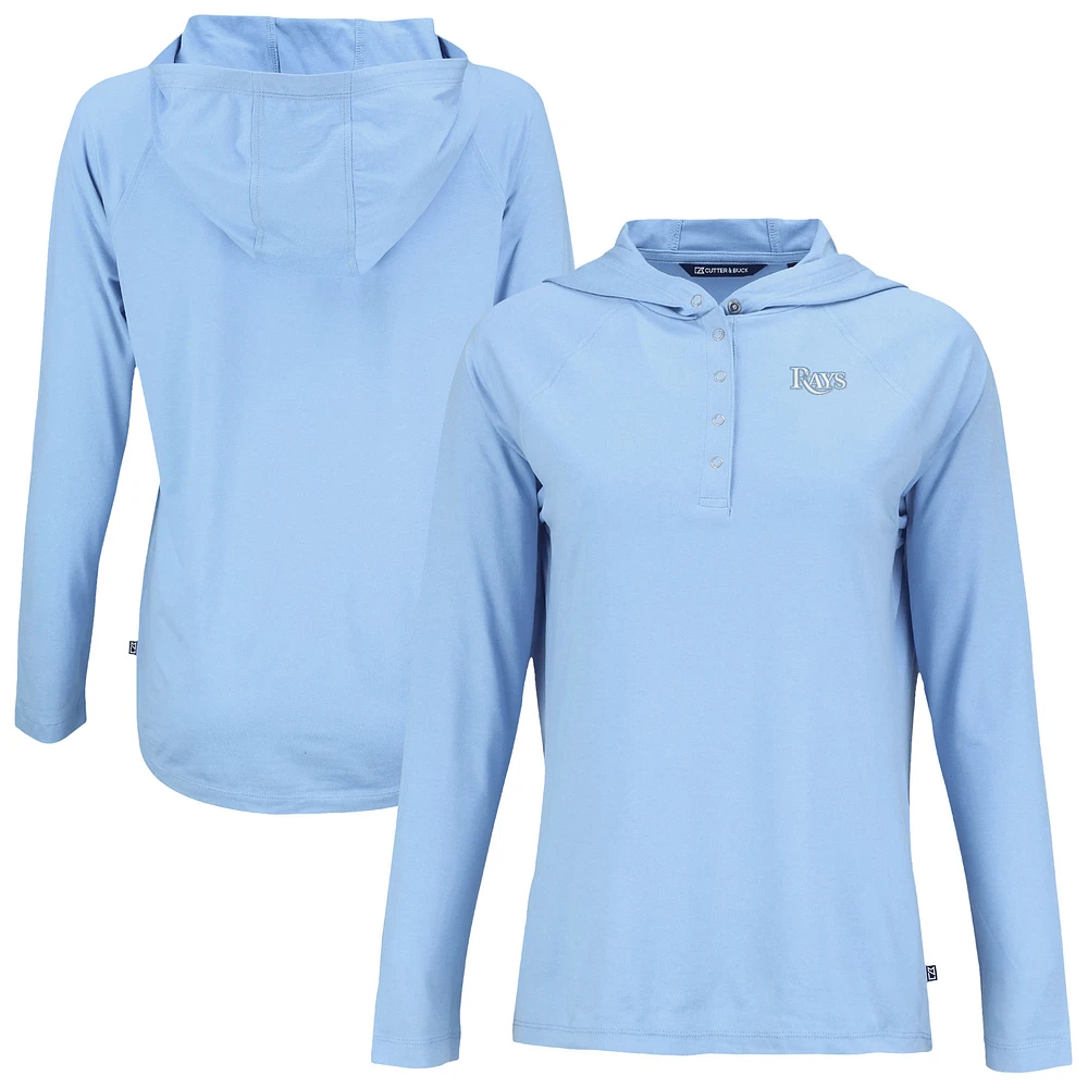 Women's Cutter & Buck Powder Blue Tampa Bay Rays Coastline Epic Comfort Eco Recycled Long Sleeve Hoodie T-Shirt