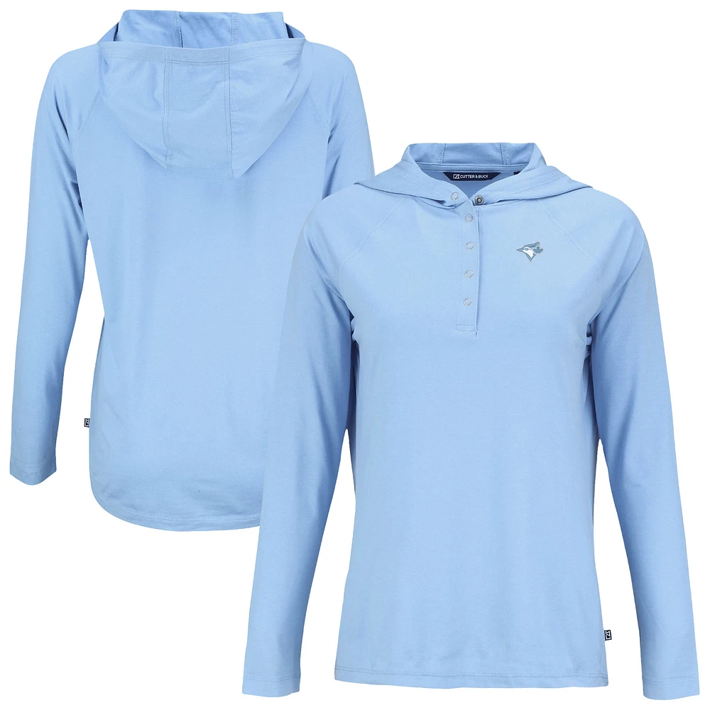 Women's Cutter & Buck Powder Blue Toronto Jays Coastline Epic Comfort Eco Recycled Long Sleeve Hoodie T-Shirt