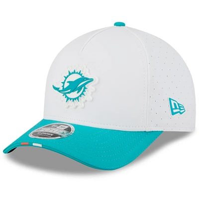 Youth New Era White/Aqua Miami Dolphins 2025 NFL Training Camp A-Frame 9FORTY Adjustable Hat
