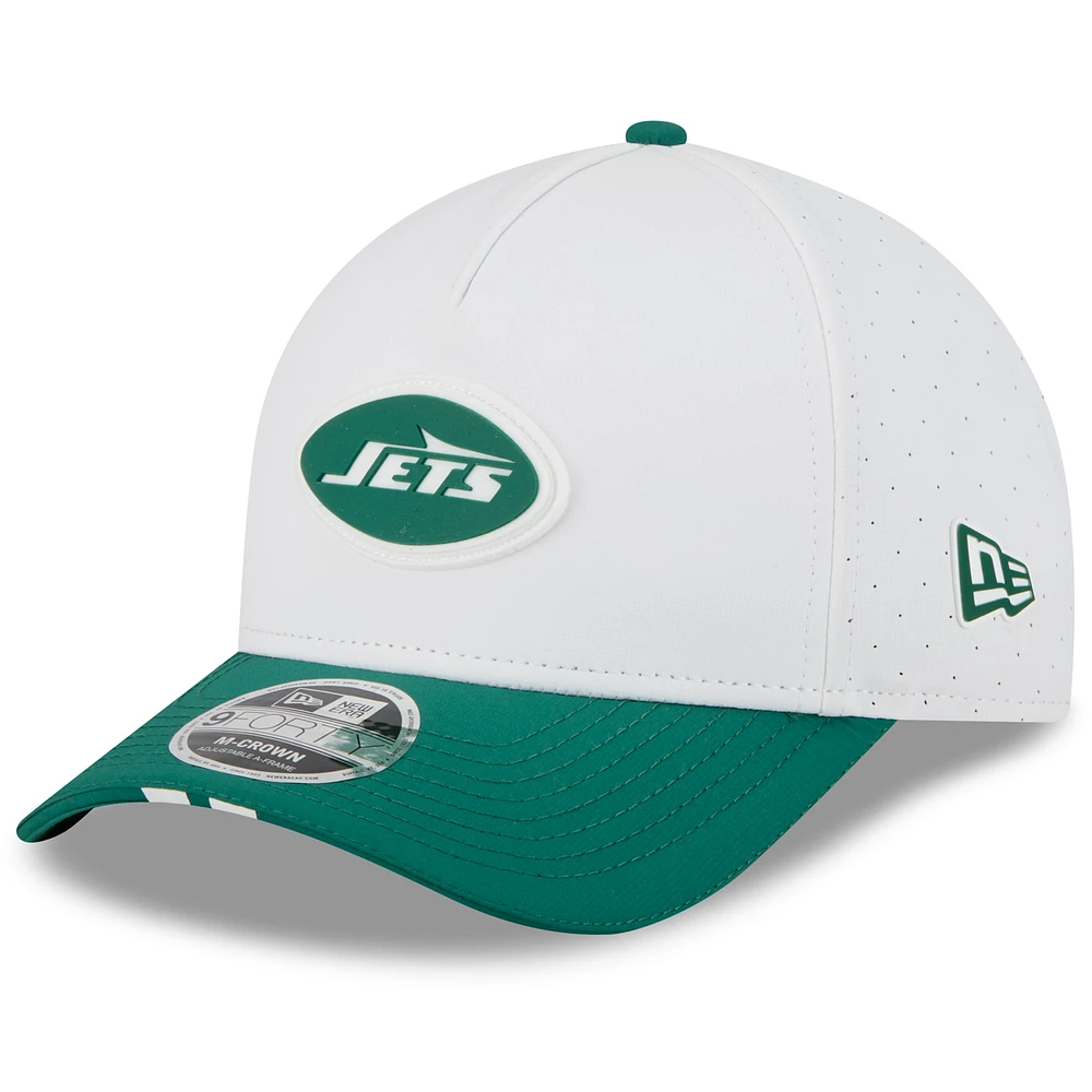Youth New Era White/Green New York Jets 2025 NFL Training Camp A-Frame 9FORTY Adjustable Hat