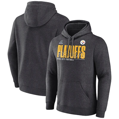 Men's Fanatics Heather Charcoal Pittsburgh Steelers 2024 NFL Playoffs Fleece Pullover Hoodie