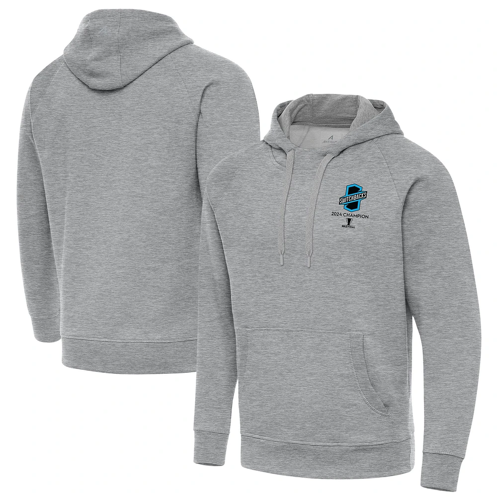 Men's Antigua Heather Gray Colorado Springs Switchbacks FC 2024 USL Champions Victory Pullover Hoodie