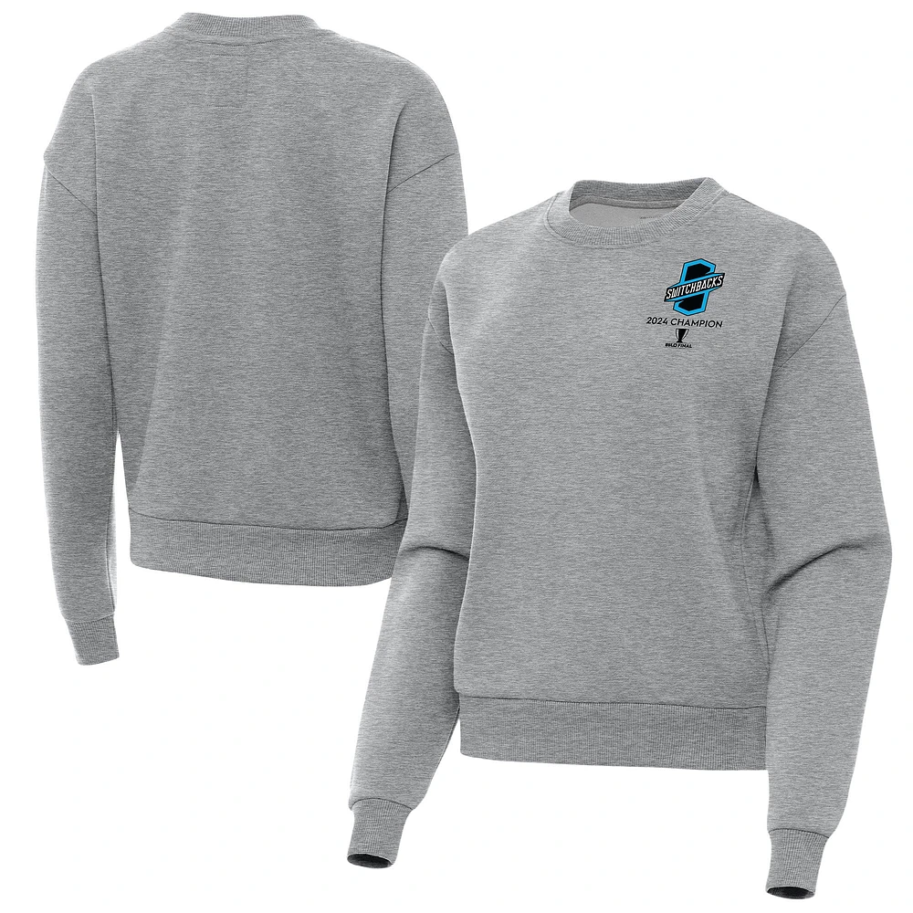 Women's Antigua Heather Gray Colorado Springs Switchbacks FC 2024 USL Champions Victory Pullover Sweatshirt