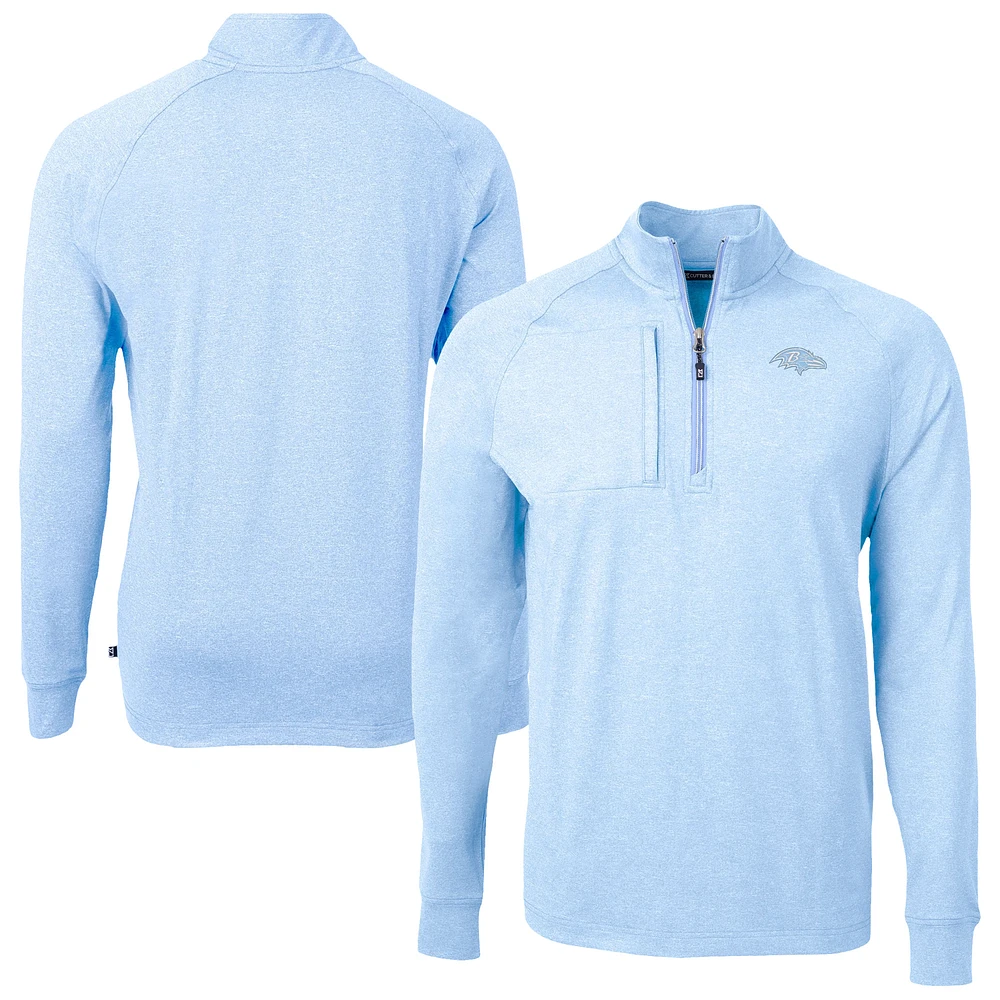 Men's Cutter & Buck Powder Blue Baltimore Ravens Raglan Adapt Eco Knit Heather Quarter-Zip Top