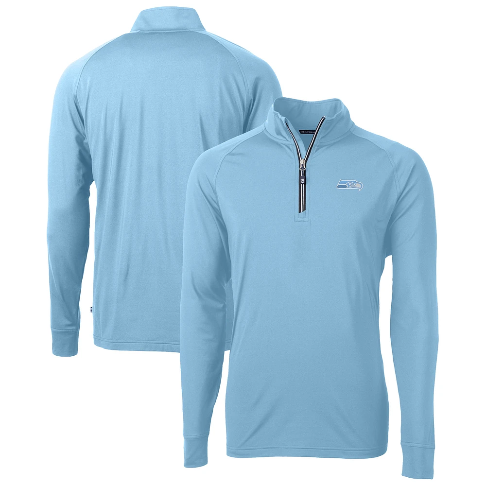 Men's Cutter & Buck Powder Blue Seattle Seahawks Raglan Adapt Eco Knit Stretch Recycled Quarter-Zip Top
