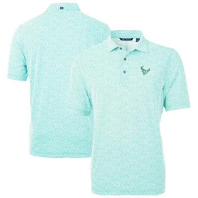Men's Cutter & Buck Mint Houston Texans Virtue Eco Pique Botanical Print Recycled Polo