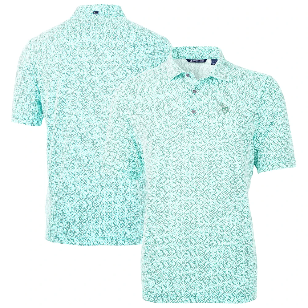 Men's Cutter & Buck Mint Minnesota Vikings Virtue Eco Pique Botanical Print Recycled Polo