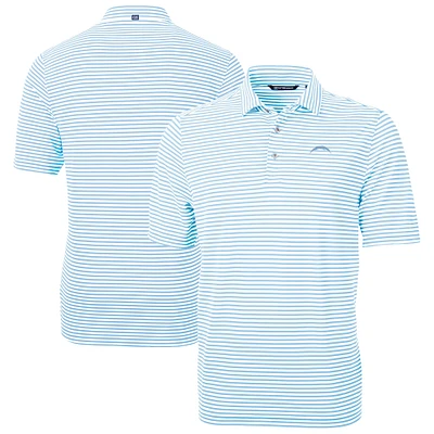 Men's Cutter & Buck Powder Blue Los Angeles Chargers Virtue Eco Pique Stripe Recycled Polo