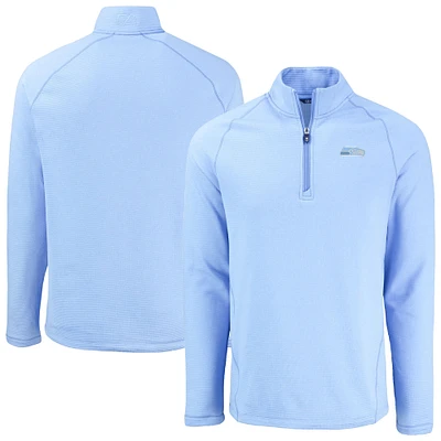 Men's Cutter & Buck Powder Blue Seattle Seahawks Peshastin Eco Fleece Recycled Raglan Quarter-Zip Top