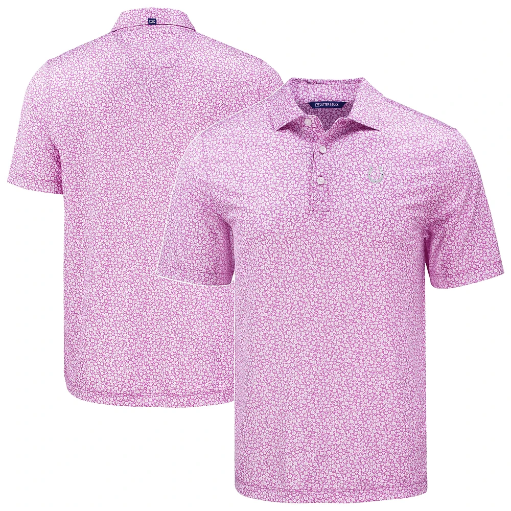 Men's Cutter & Buck Pink Indianapolis Colts Pike Eco Flora Print Recycled Polo