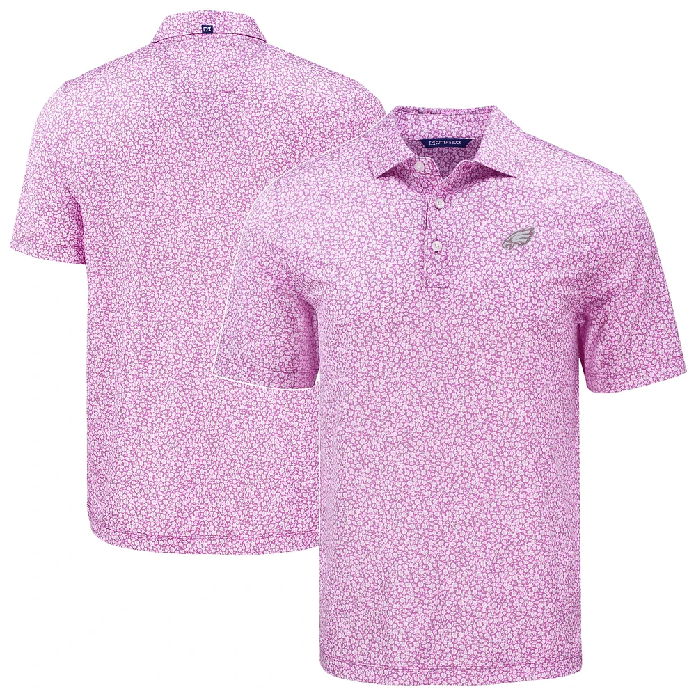 Men's Cutter & Buck Pink Philadelphia Eagles Pike Eco Flora Print Recycled Polo