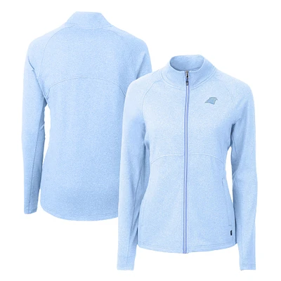 Women's Cutter & Buck Heather Powder Blue Carolina Panthers Adapt Eco Knit Recycled Full-Zip Jacket