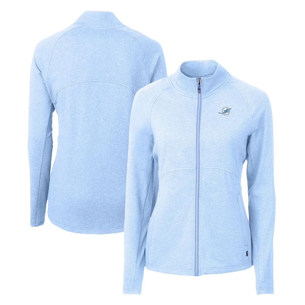 Women's Cutter & Buck Powder Blue Miami Dolphins Adapt Eco Knit Heather Recycled Full-Zip Jacket