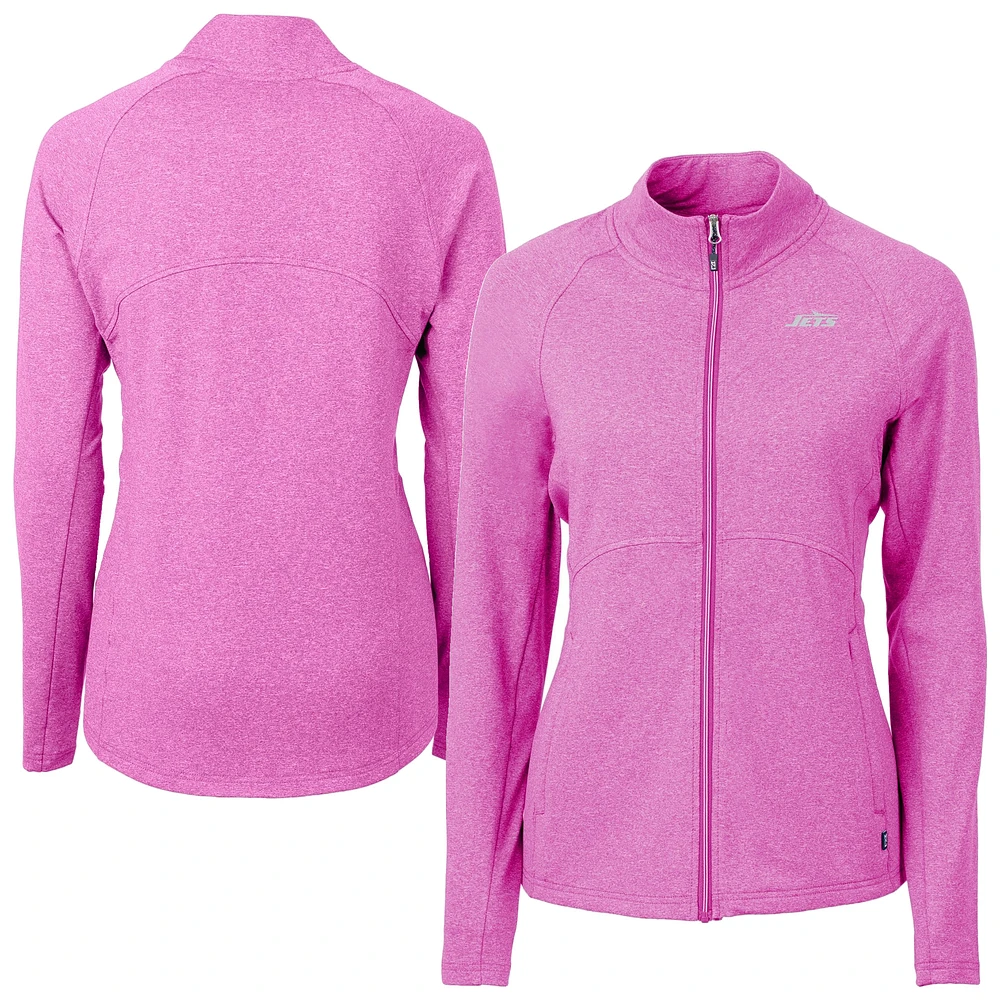 Women's Cutter & Buck Pink New York Jets Adapt Eco Knit Heather Recycled Full-Zip Jacket