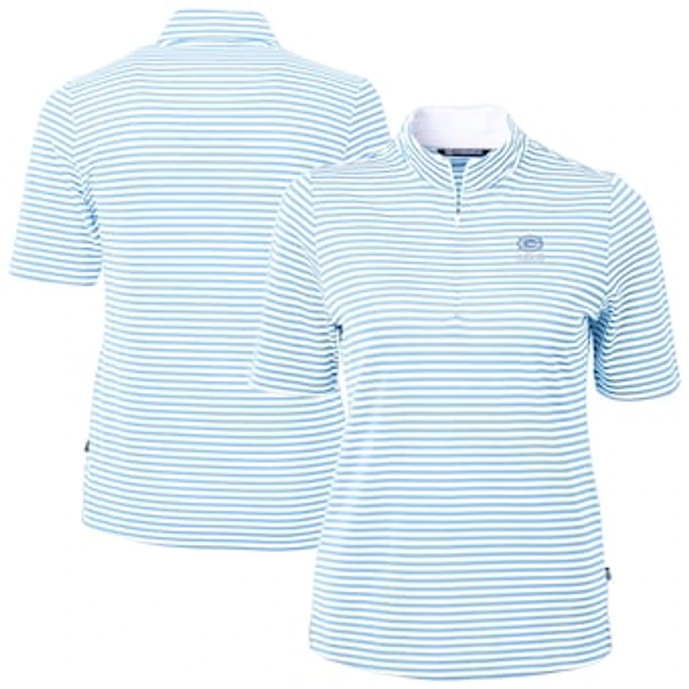 Women's Cutter & Buck Powder Blue Green Bay Packers Virtue Eco Pique Stripe Recycled Quarter-Zip Top