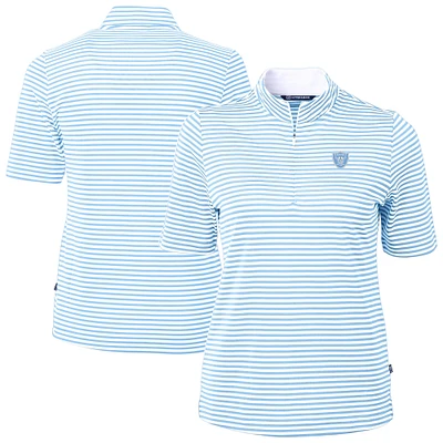 Women's Cutter & Buck Powder Blue Las Vegas Raiders Virtue Eco Pique Stripe Recycled Quarter-Zip Top