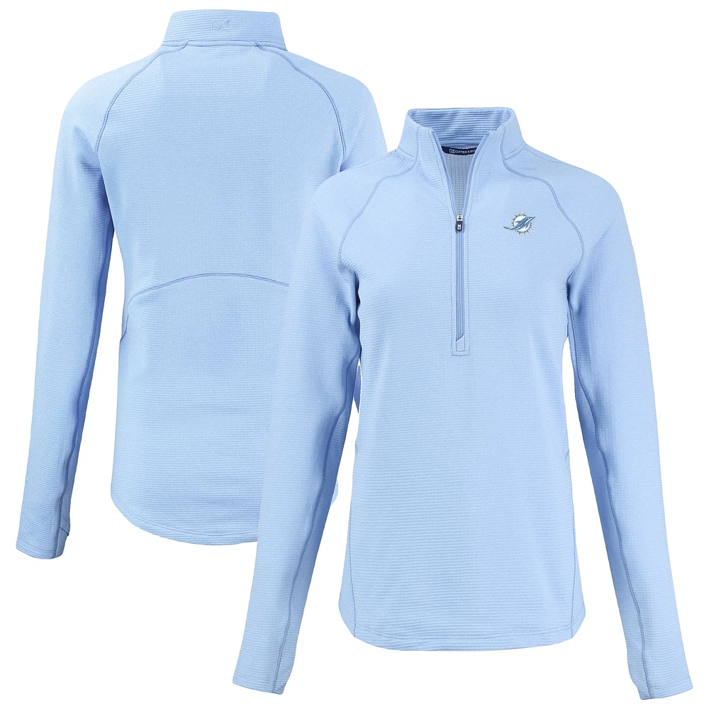 Women's Cutter & Buck Powder Blue Miami Dolphins Peshastin Eco Fleece Recycled Half-Zip Top
