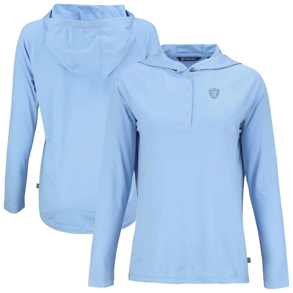 Women's Cutter & Buck Powder Blue Las Vegas Raiders Coastline Epic Comfort Eco Recycled Long Sleeve Hoodie T-Shirt