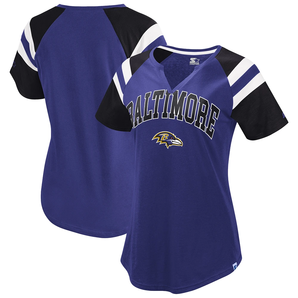 Women's Starter Purple Baltimore Ravens Game On Notch Neck Raglan T-Shirt
