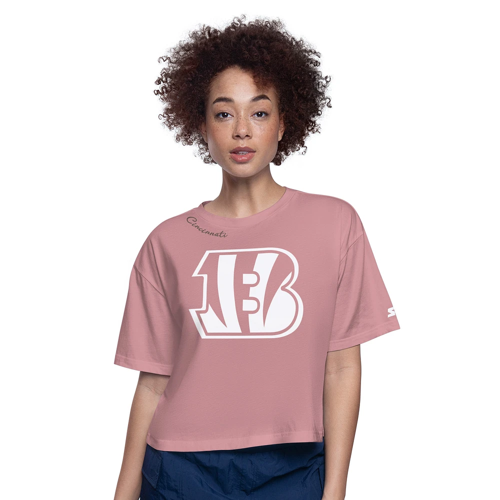 Women's Starter Pink Cincinnati Bengals Play the Ball Boxy Cropped T-Shirt