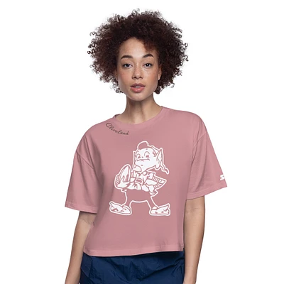 Women's Starter Pink Cleveland Browns Play the Ball Boxy Cropped T-Shirt