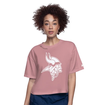 Women's Starter Pink Minnesota Vikings Play the Ball Boxy Cropped T-Shirt