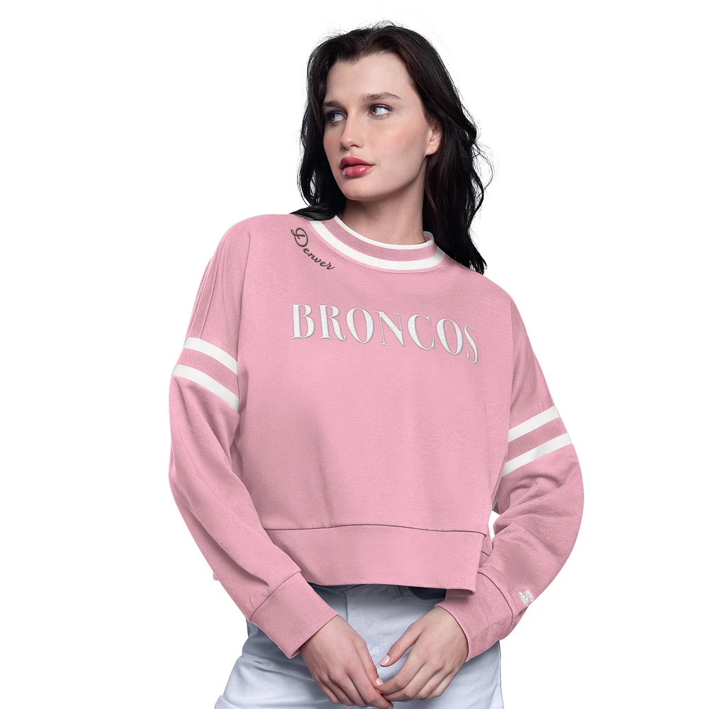 Women's Starter Pink Denver Broncos Power Play Cropped Pullover Sweatshirt