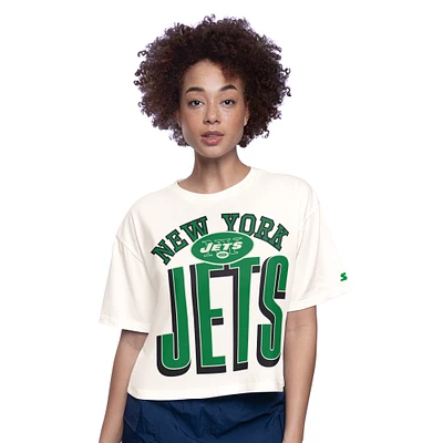 Women's Starter White New York Jets Throwback Play the Ball Boxy Cropped T-Shirt