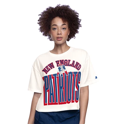 Women's Starter White New England Patriots Throwback Play the Ball Boxy Cropped T-Shirt