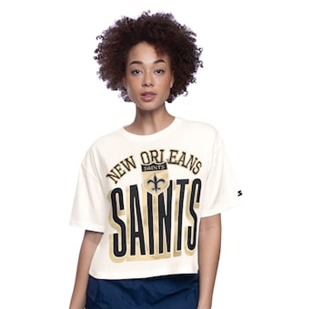 Women's Starter White New Orleans Saints Throwback Play the Ball Boxy Cropped T-Shirt