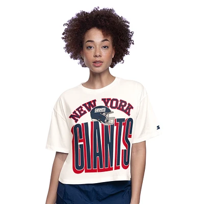 Women's Starter White New York Giants Throwback Play the Ball Boxy Cropped T-Shirt