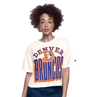 Women's Starter White Denver Broncos Throwback Play the Ball Boxy Cropped T-Shirt