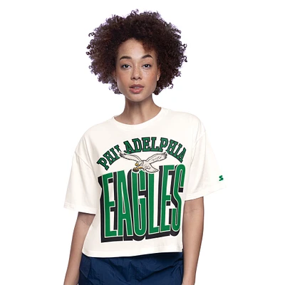 Women's Starter White Philadelphia Eagles Throwback Play the Ball Boxy Cropped T-Shirt