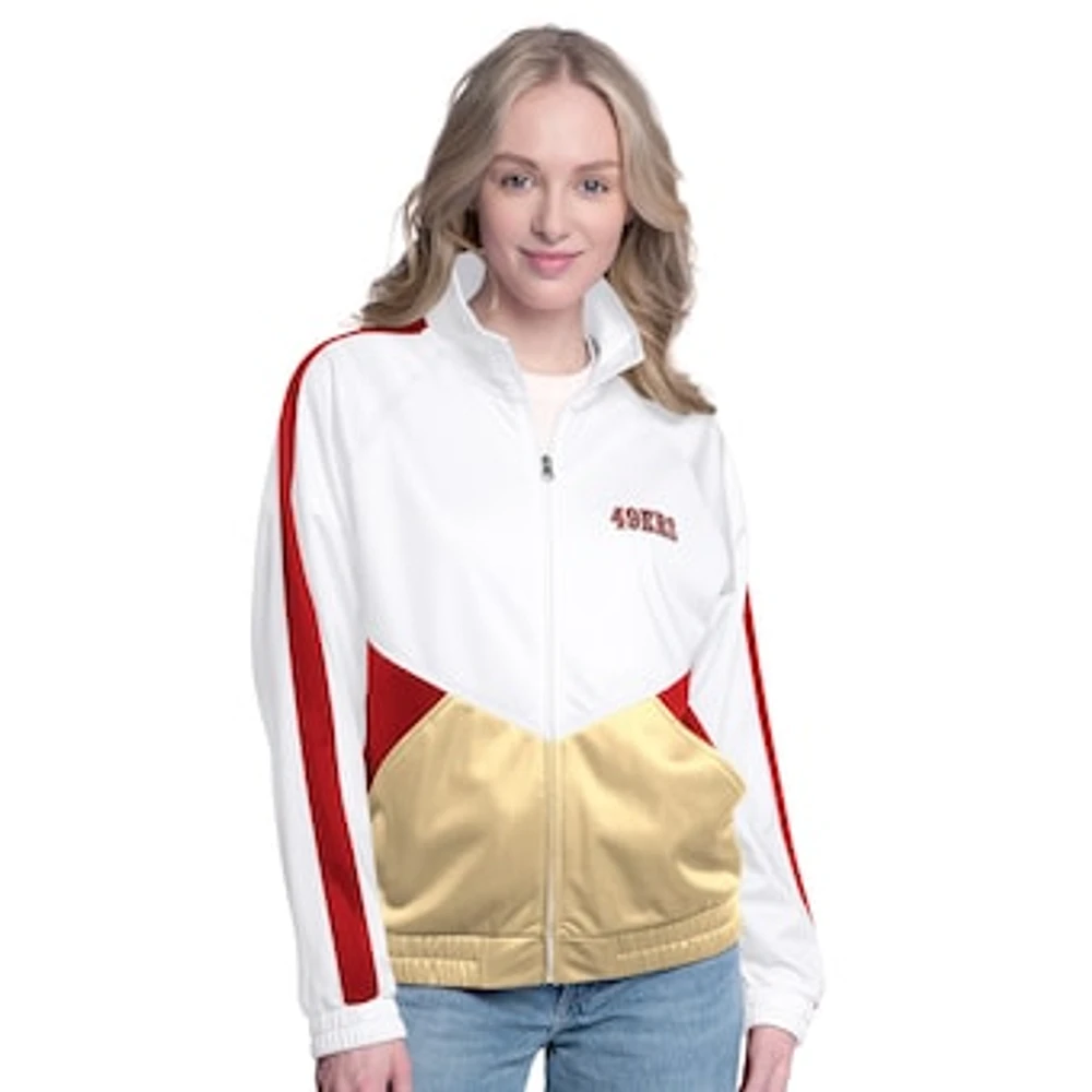 Women's G-III 4Her by Carl Banks White/Scarlet San Francisco 49ers Rally Rhinestone Full-Zip Track Jacket
