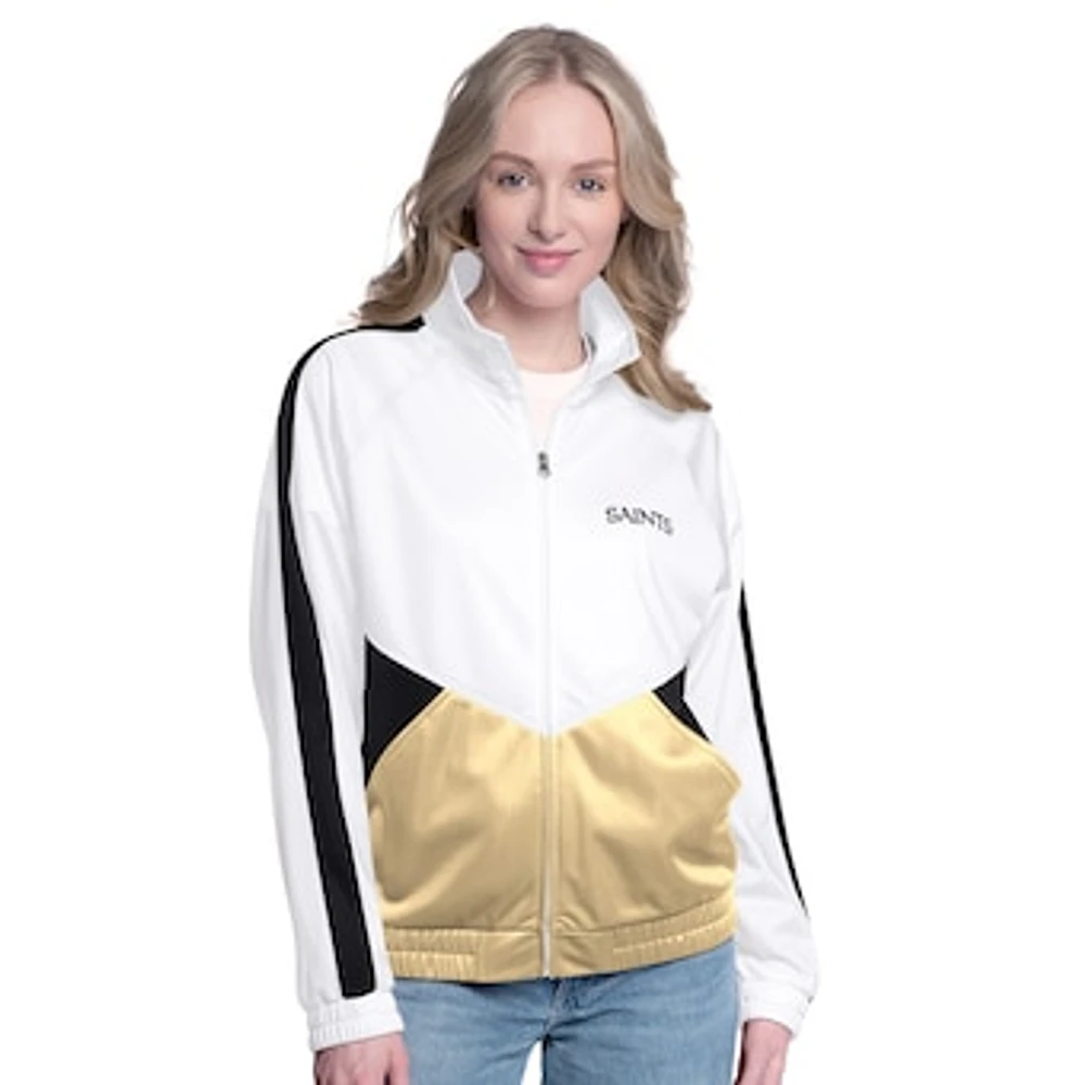 Women's G-III 4Her by Carl Banks White/Black New Orleans Saints Rally Rhinestone Full-Zip Track Jacket