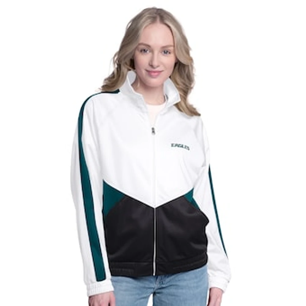 Women's G-III 4Her by Carl Banks White/Midnight Green Philadelphia Eagles Rally Rhinestone Full-Zip Track Jacket