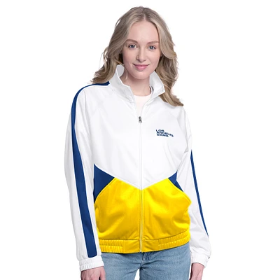 Women's G-III 4Her by Carl Banks White/Royal Los Angeles Rams Rally Rhinestone Full-Zip Track Jacket