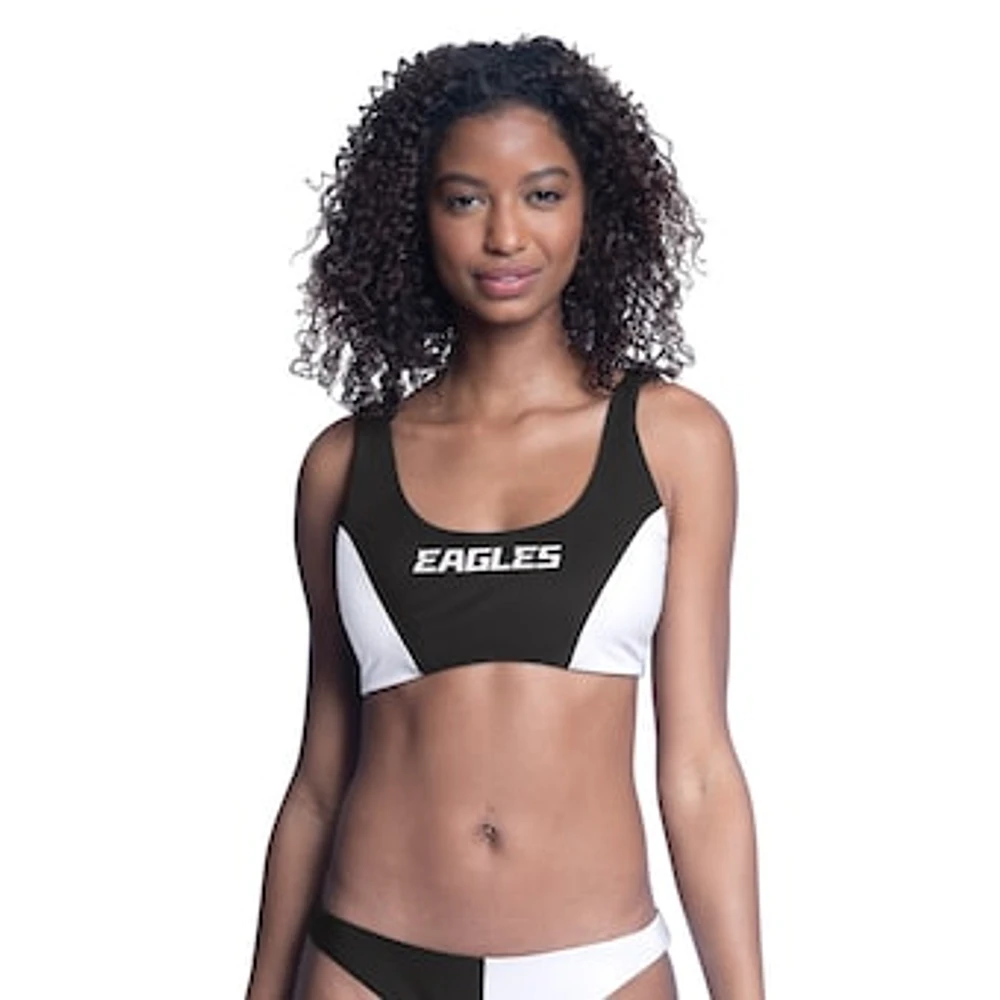 Women's G-III 4Her by Carl Banks Black Philadelphia Eagles Brief Game Bikini Top