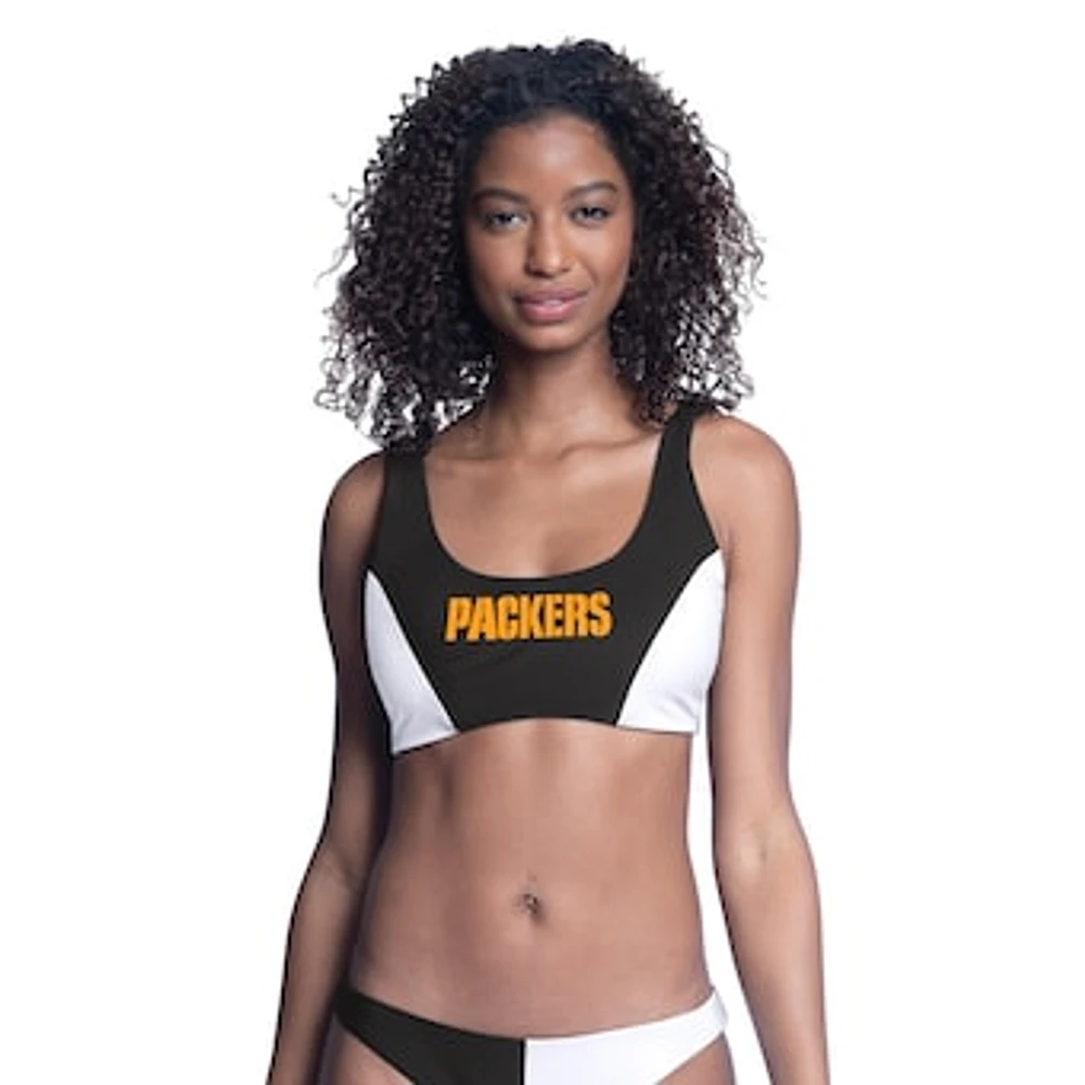 Women's G-III 4Her by Carl Banks Black Green Bay Packers Brief Game Bikini Top