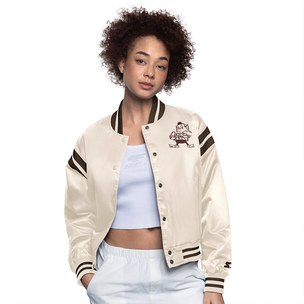 Women's Starter Cream Cleveland Browns Full Count Full-Snap Satin Jacket