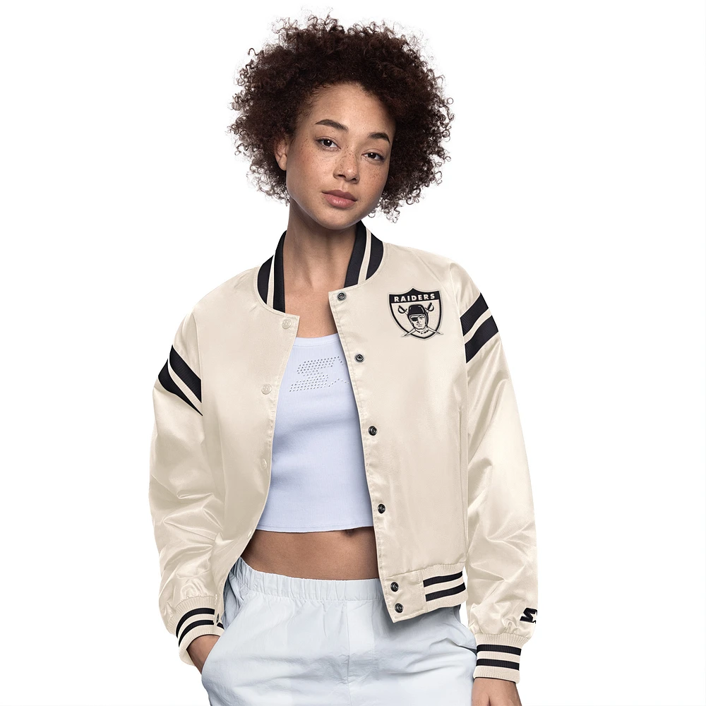 Women's Starter Cream Oakland Raiders Gridiron Classics Full Count Full-Snap Satin Jacket
