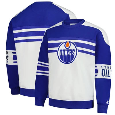 Men's Starter White Edmonton Oilers Defense Fleece Crewneck Pullover Sweatshirt