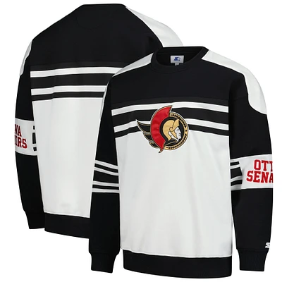 Men's Starter White Ottawa Senators Defense Fleece Crewneck Pullover Sweatshirt