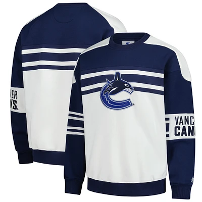 Men's Starter White Vancouver Canucks Defense Fleece Crewneck Pullover Sweatshirt