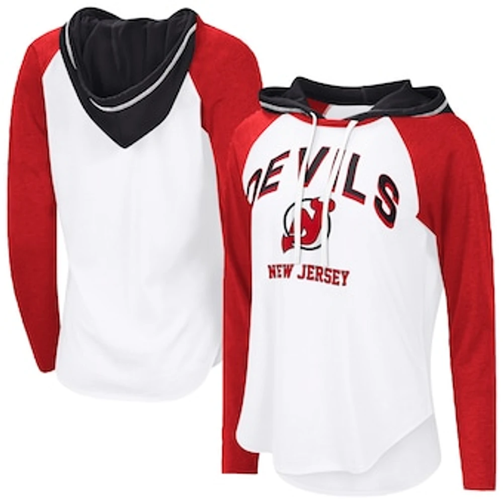 Women's G-III 4Her by Carl Banks White New Jersey Devils VIP Raglan Long Sleeve Hoodie T-Shirt