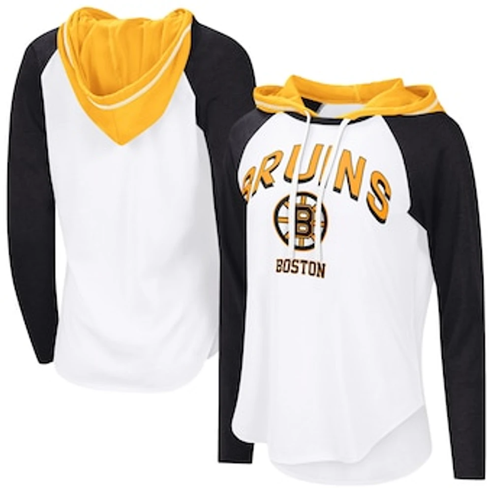 Women's G-III 4Her by Carl Banks White Boston Bruins VIP Raglan Long Sleeve Hoodie T-Shirt