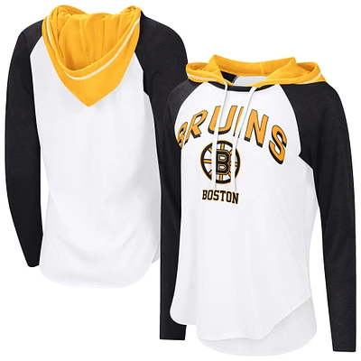 Women's G-III 4Her by Carl Banks White Boston Bruins VIP Raglan Long Sleeve Hoodie T-Shirt