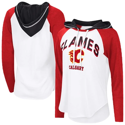 Women's G-III 4Her by Carl Banks White Calgary Flames VIP Raglan Long Sleeve Hoodie T-Shirt